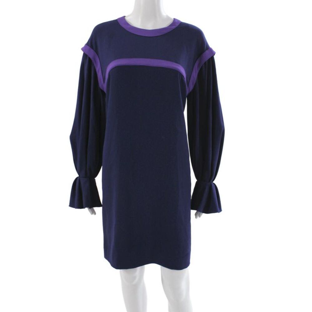 Paule Ka Women Shift Dress Blue Long Sleeve Round Neck Colorblock Size 42